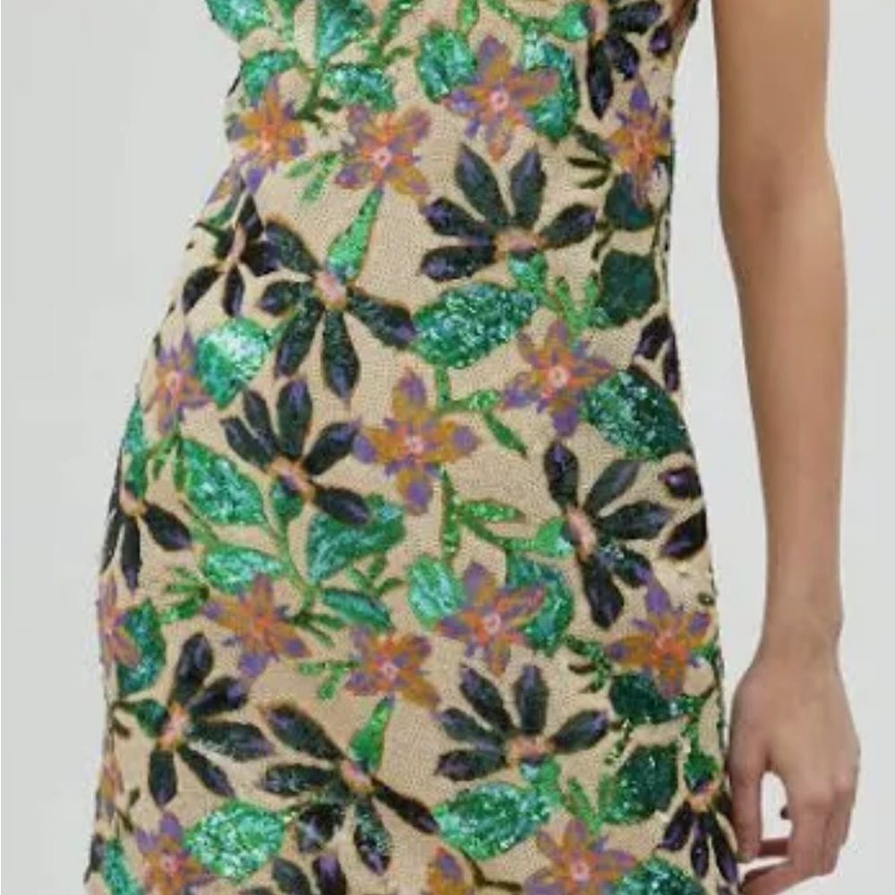 Lola casademunt Italian designer NWT Floral Sequin Dress in Green, Pink- size Sm